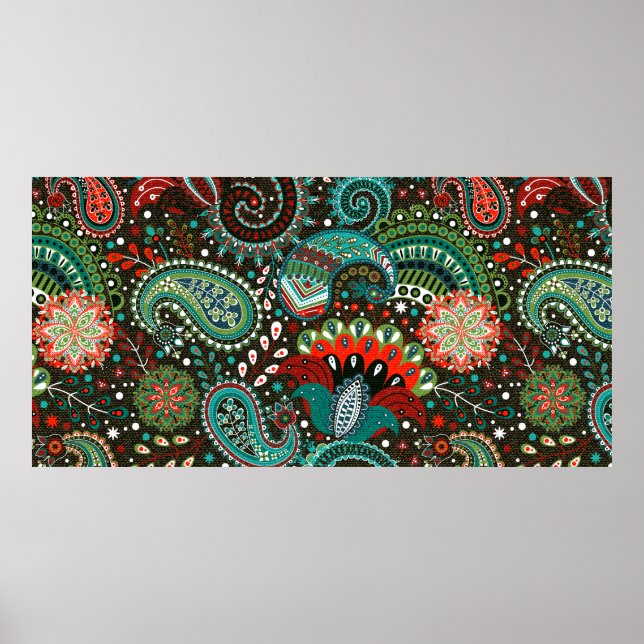 Floral seamless pattern with paisley elements poster (Front)