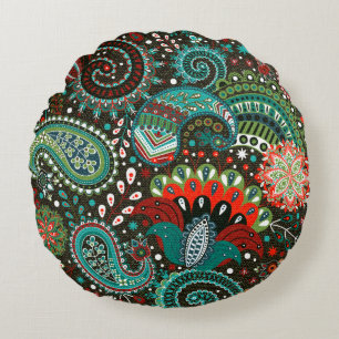 Floral seamless pattern with paisley elements round cushion