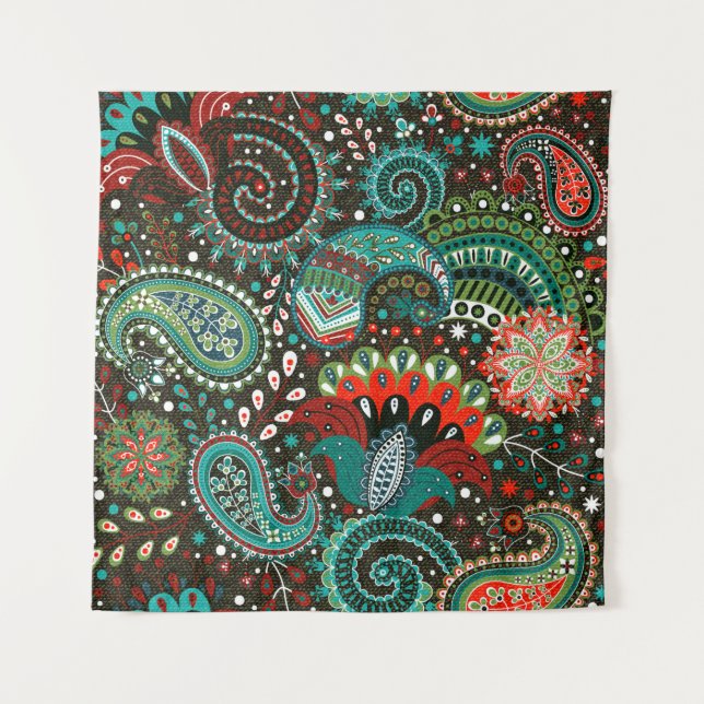 Floral seamless pattern with paisley elements tapestry (Front)