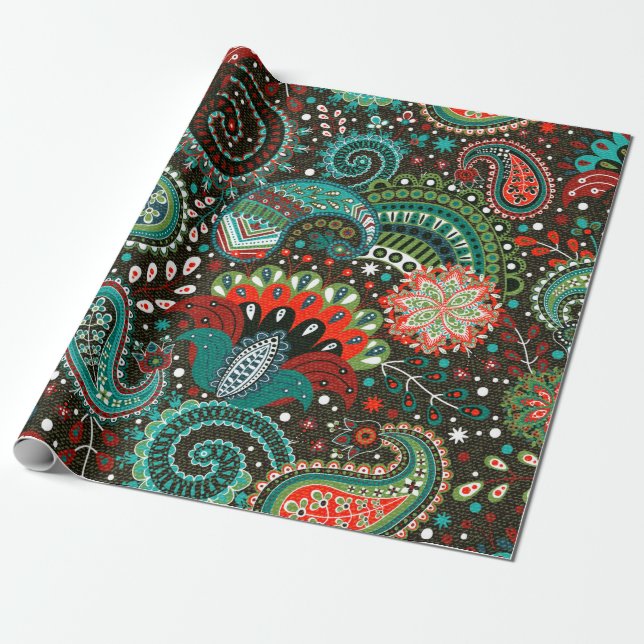 Floral seamless pattern with paisley elements wrapping paper (Unrolled)