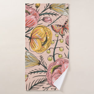 floral seamless pattern with vintage flowers and bath towel