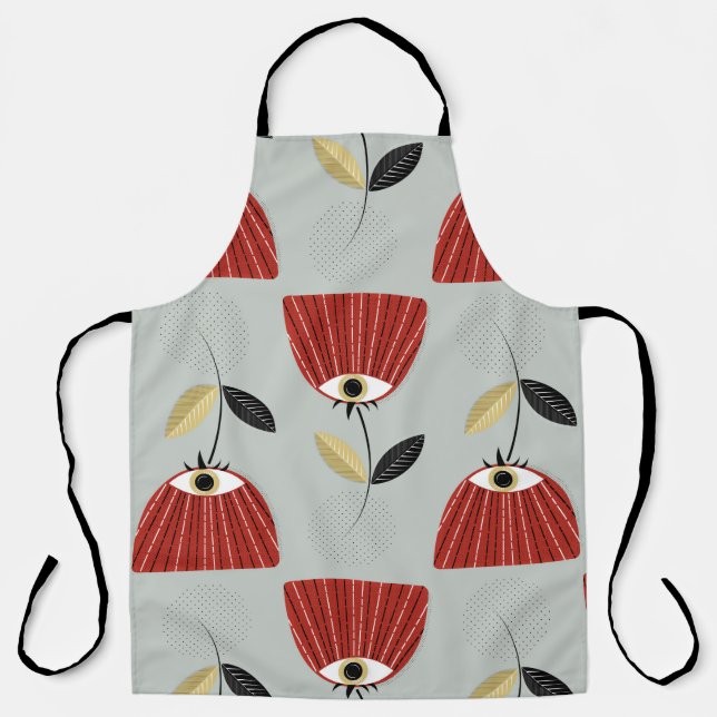 Floral seamless pattern with whimsical red flowers apron (Front)