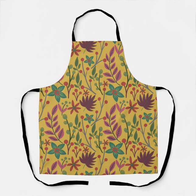 Floral seamless pattern yellow flowers and leaves apron (Front)