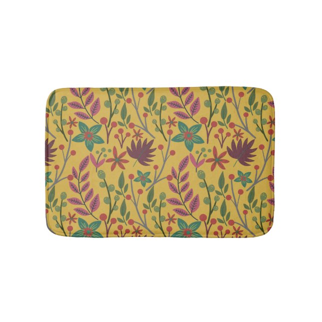 Floral seamless pattern yellow flowers and leaves bath mat (Front)