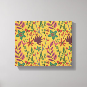 Floral seamless pattern yellow flowers and leaves canvas print