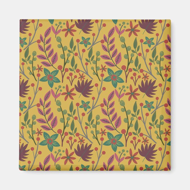 Floral seamless pattern yellow flowers and leaves magnet (Front)