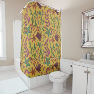 Floral seamless pattern yellow flowers and leaves shower curtain