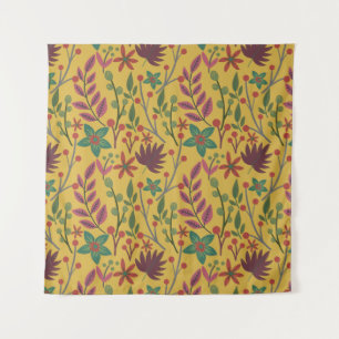 Floral seamless pattern yellow flowers and leaves tapestry