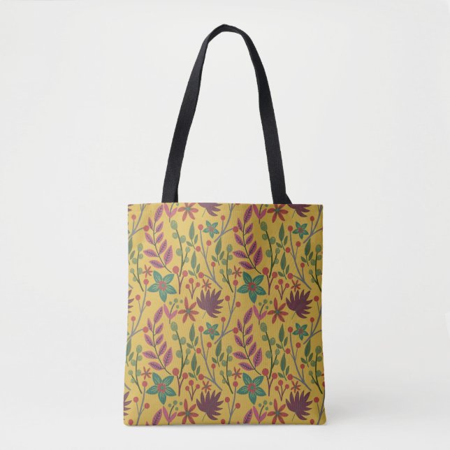 Floral seamless pattern yellow flowers and leaves tote bag (Front)