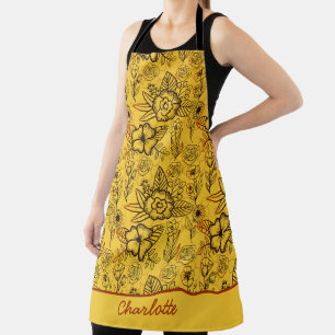 Floral seamless pattern yellow personalised name apron