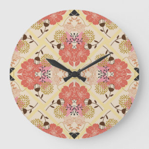 Floral seamless vintage pattern design. large clock