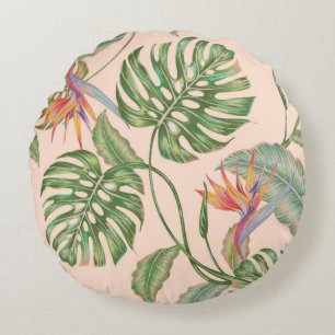 Floral seamless vintage tropical pattern backgroun round cushion
