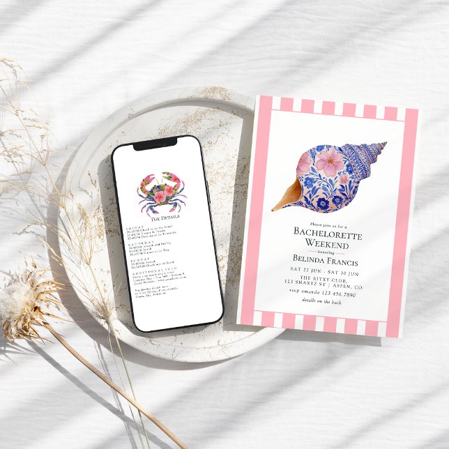 Floral Seashell Coastal Beach Bachelorette Weekend Invitation (Floral Seashell Coastal Beach Bachelorette Weekend Invitation)