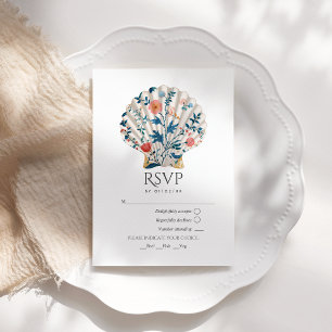 Floral Seashell Coastal Beach Wedding Nautical RSVP Card