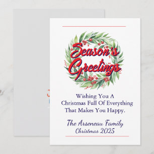 Floral Season's Greetings Red Personalise Holiday Card
