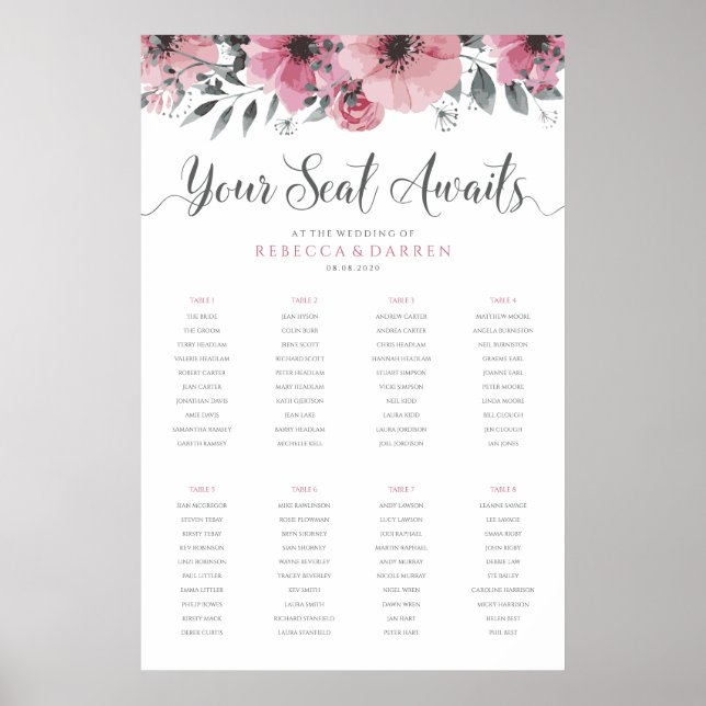 Floral Seating Chart 8 Tables Your Seat Awaits (Front)