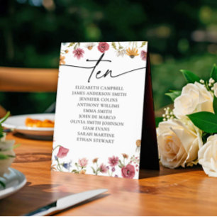 Floral Seating Chart Card Table Ten