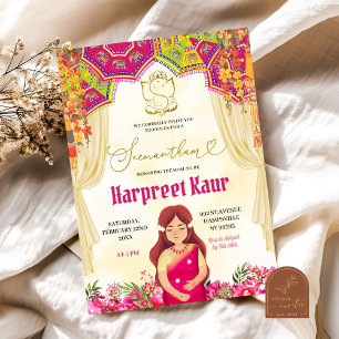 Floral Seemantham Godh Barai Indian Baby Shower Invitation