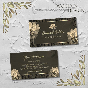 Floral Sepia Gold Dark Brown Wood Grain Tree Bark Business Card