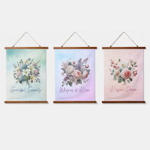 Floral Serenity: 3-Piece Wood Topped Wall Tapestry