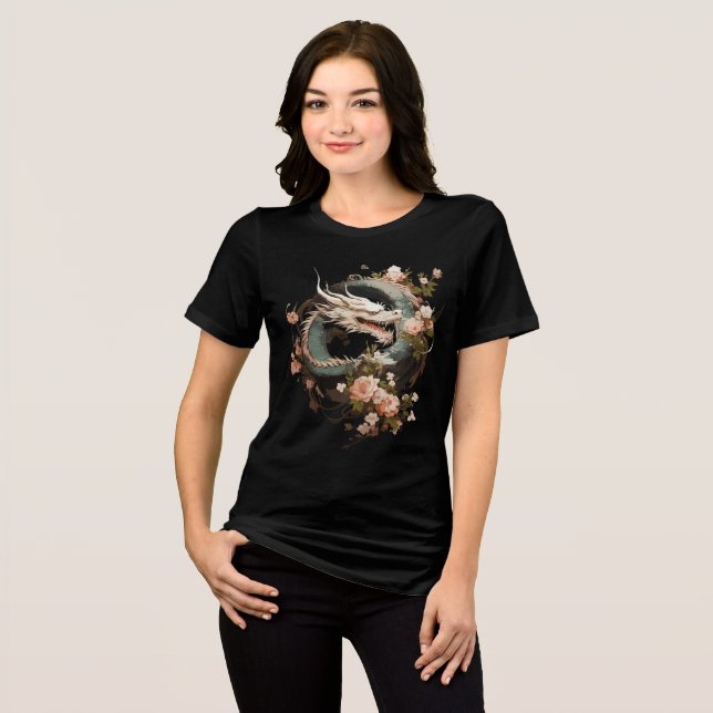 Floral Serpent Dragon Fantasy Art Tri-Blend Shirt (Front Full)