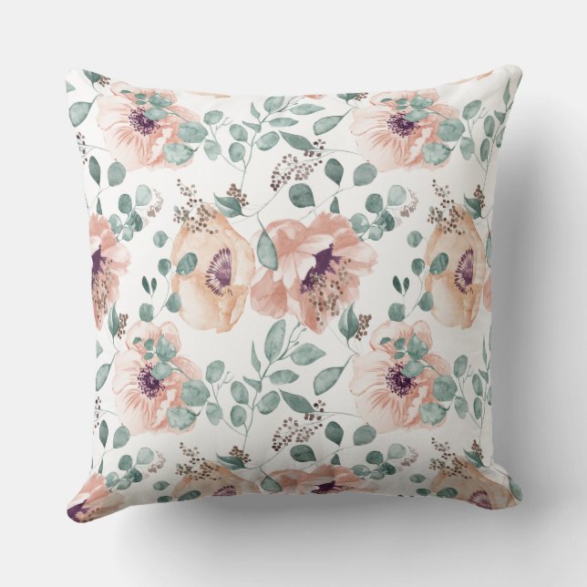 Floral sFarmhouse Decor Throw Pillow (Back)