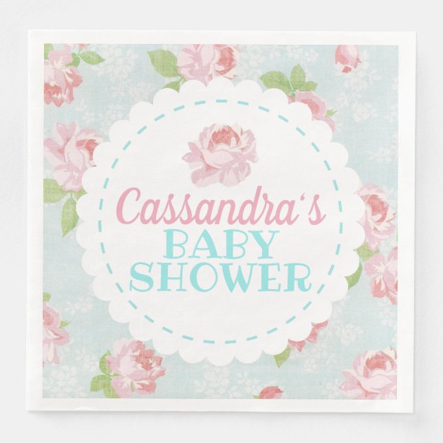 Floral Shabby Chic Baby Shower Napkin (Front)