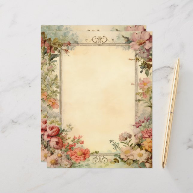 Floral Shabby Chic Junk Journal Vintage Paper (Front/Back In Situ)