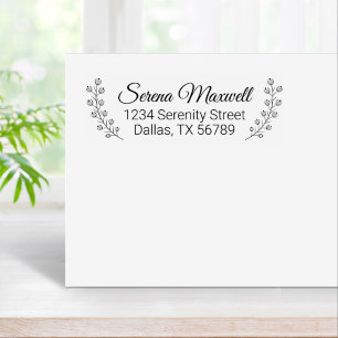 Floral Shaded Branch Wreath Address Rubber Stamp