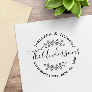Floral Shaded Branch Wreath Couple Address Rubber Stamp