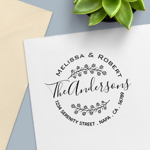 Floral Shaded Branch Wreath Couple Address Self-inking Stamp