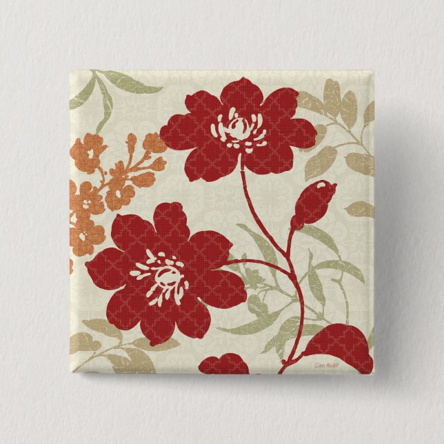 Floral Shadows in Red and Orange 15 Cm Square Badge (Front)