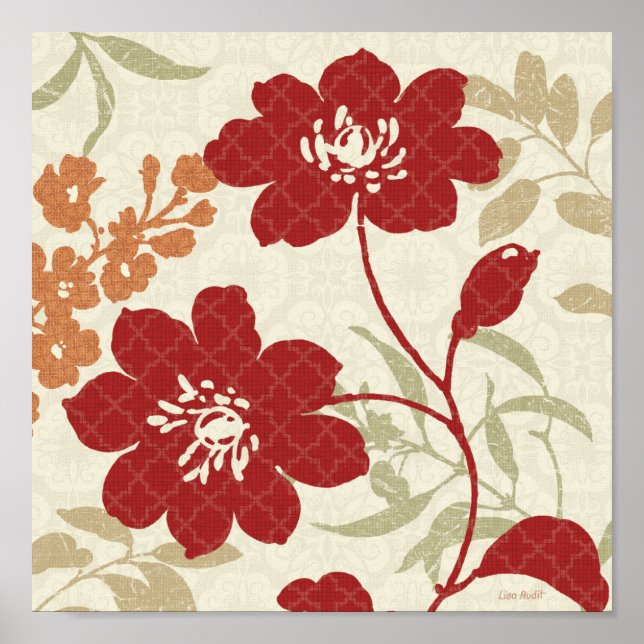 Floral Shadows in Red and Orange Poster (Front)