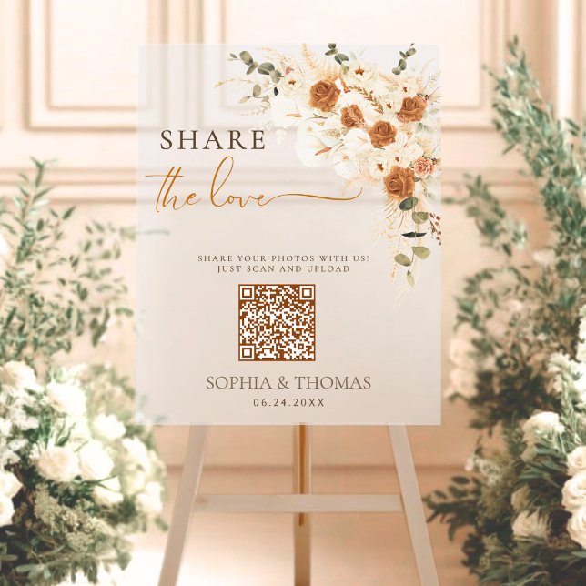 Floral Share the Love QR Wedding Acrylic Sign  (Creator Uploaded)