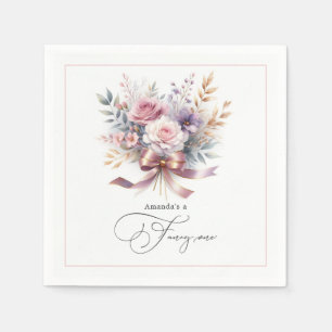Floral “She’s a Fancy One” 1st Birthday Girl Party Napkin