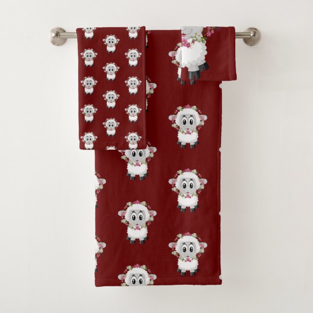 Floral Sheep Hands Bathroom Towel Sets (Insitu)