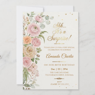 Floral Shhh it's a surprise Birthday Invitation