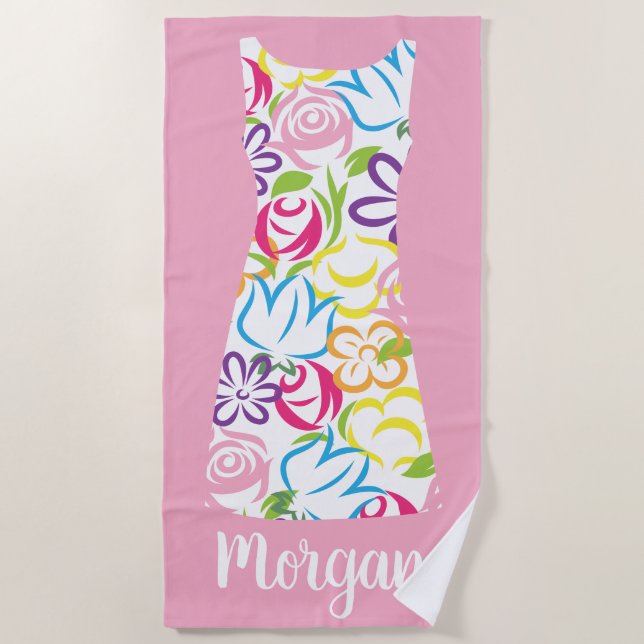 Floral Shift Dress Personalised Beach Towel (Front)