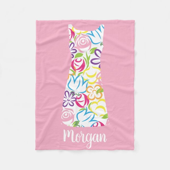 Floral Shift Dress Personalised Fleece Blanket (Front)