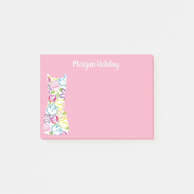 Floral Shift Dress Personalised Post-it Notepad (Front)