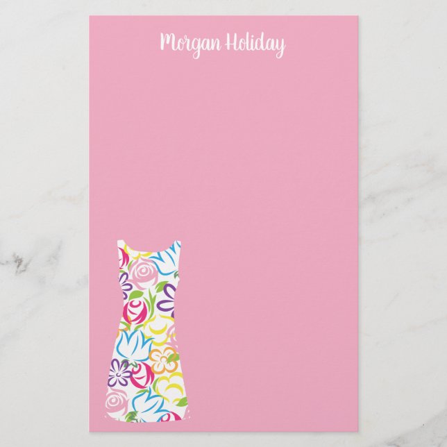 Floral Shift Dress Personalised Stationery (Front)