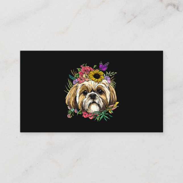 Floral Shih Tzu Dog Spring Nature Shih Tzu Lovers  Business Card (Front)