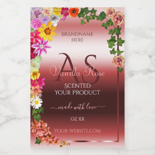 Floral Shimmery Red Product Labels Modern Monogram