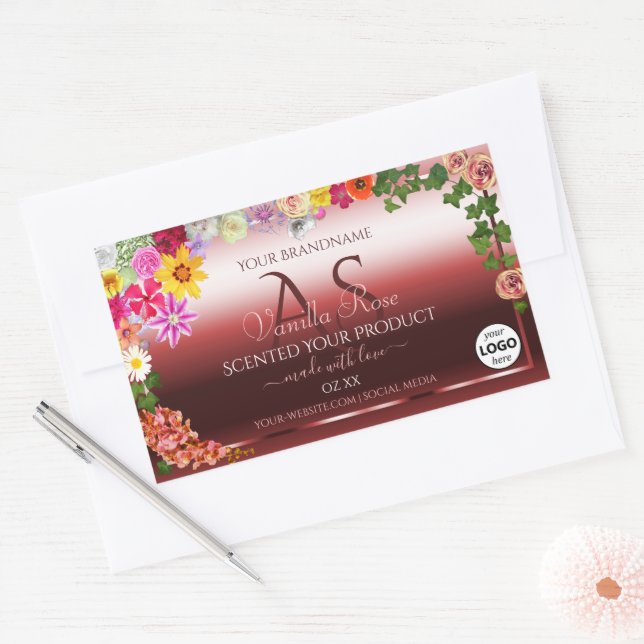 Floral Shimmery Red Product Labels Monogram Logo (Envelope)