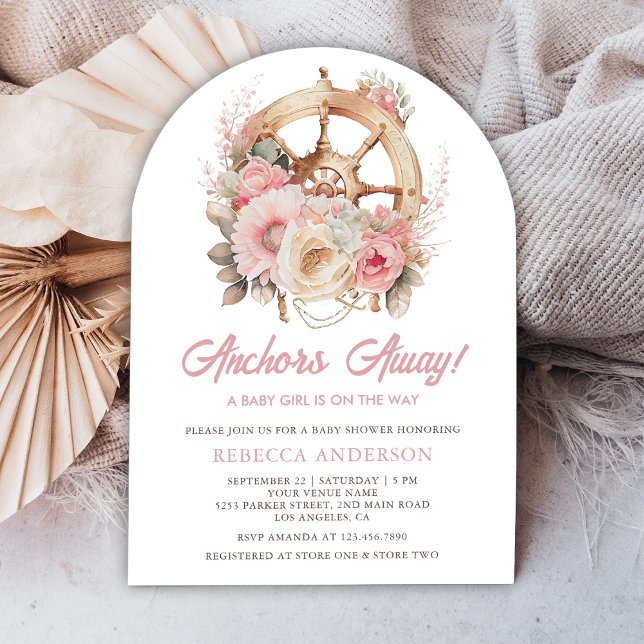 Floral Ship Wheel Nautical Girl Arch Baby Shower Invitation (Creator Uploaded)