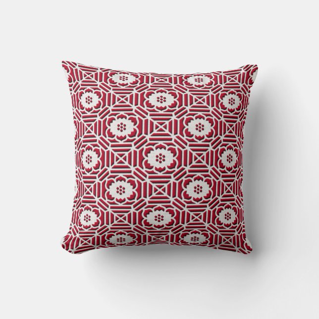 Floral Shokkoumon japanese pattern dark red Cushion (Front)