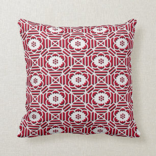 Floral Shokkoumon japanese pattern dark red Cushion