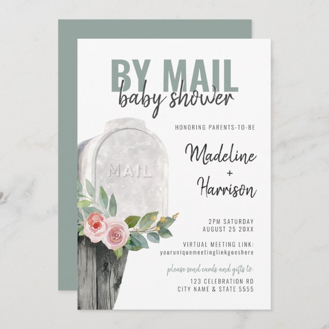 Floral Shower by Mail Virtual Long Distance Green Invitation (Front/Back)