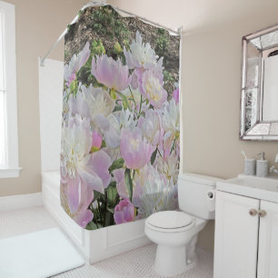 floral shower curtain/SOFT PINK AND WHITE PEONIES Shower Curtain