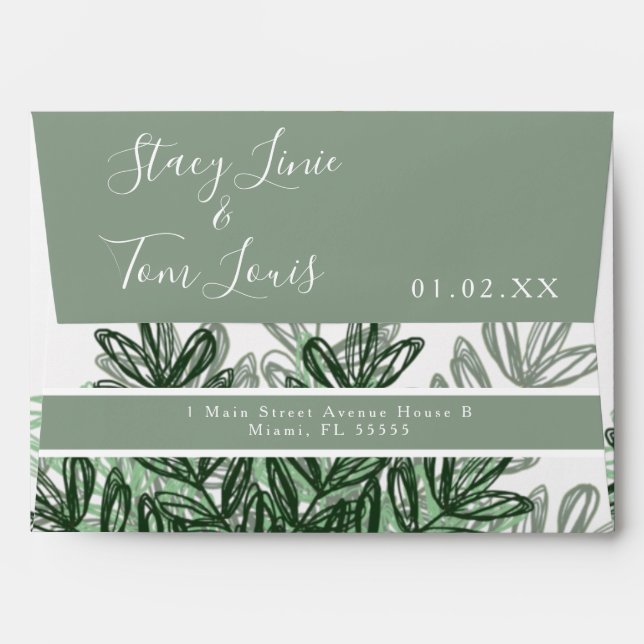 Floral Shrub Mahonia Hand Drawn Wedding  Envelope (Back (Top Flap))